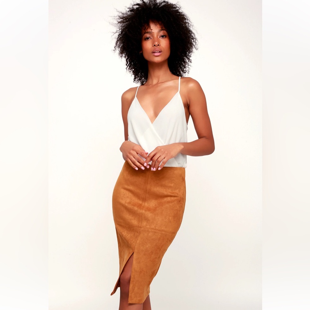 Camel suede pencil skirt